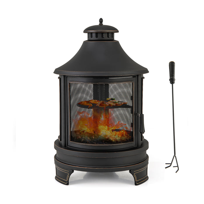 30 Inch Outdoor Fire Pit Chiminea with Grill for Garden BBQ