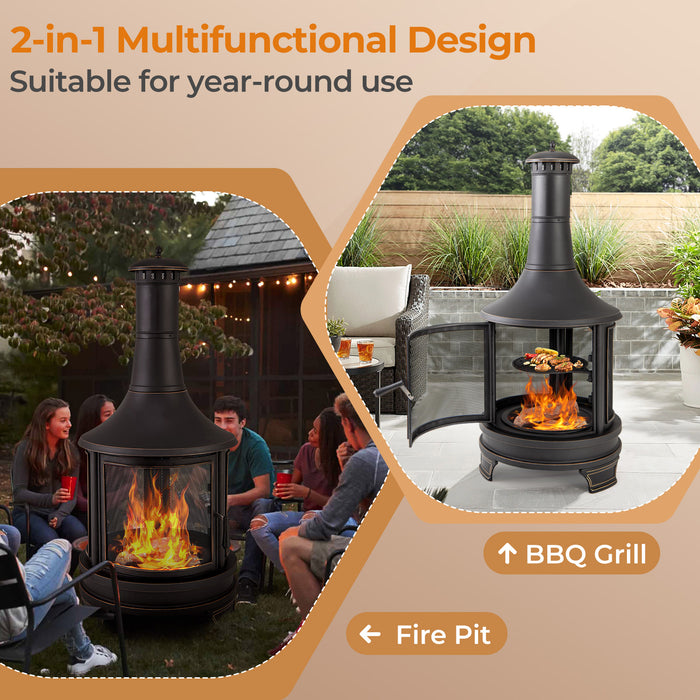 30 Inch Outdoor Fire Pit Chininea with Grill for Garden Backyard BBQ Bonfire Deck and Patio