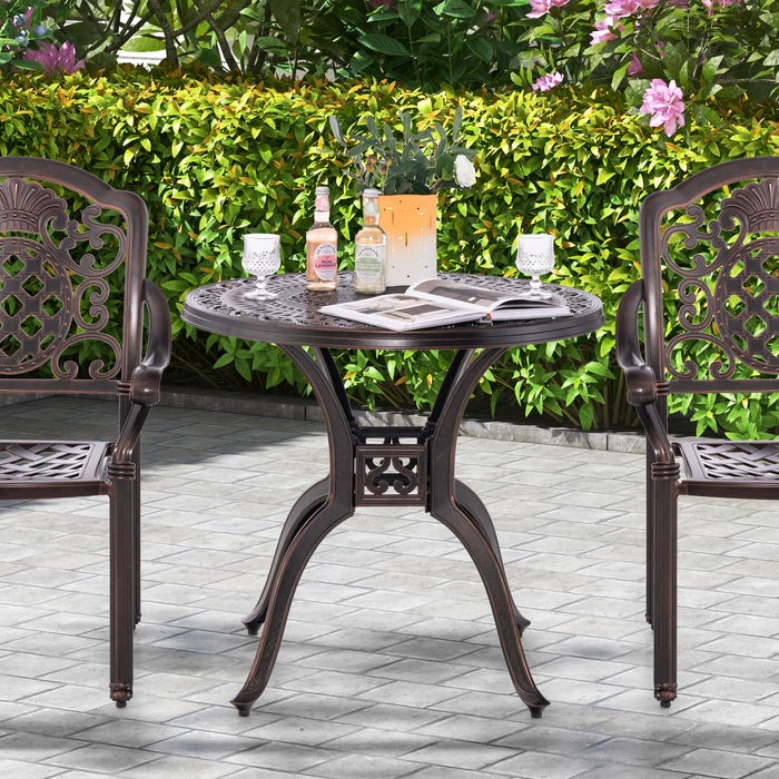 31.5 Inch Cast Aluminum Table Patio Round Dining Table with Umbrella Hole-Copper