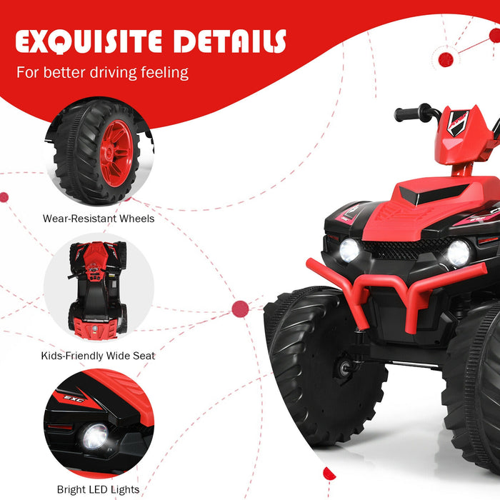 12V Kids Ride on ATV with LED Lights and Treaded Tires and LED lights-Red