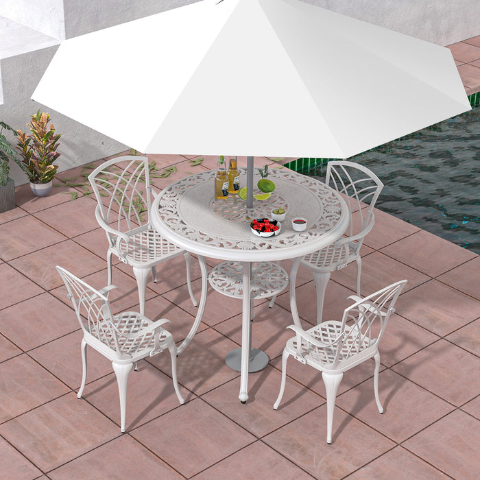 31.5 Inch Round Patio Dining Table for 4 Cast Aluminum with 2-Inch Umbrella Hole