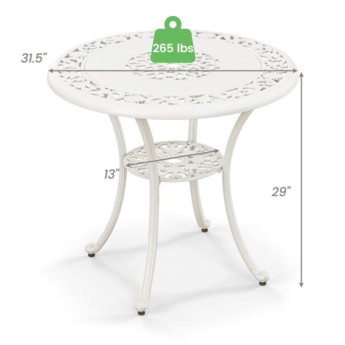 31.5 Inch Round Patio Dining Table for 4 Cast Aluminum with 2-Inch Umbrella Hole