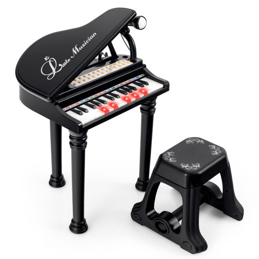 31 Keys Kids Piano Keyboard with Stool and Piano Lid-Black