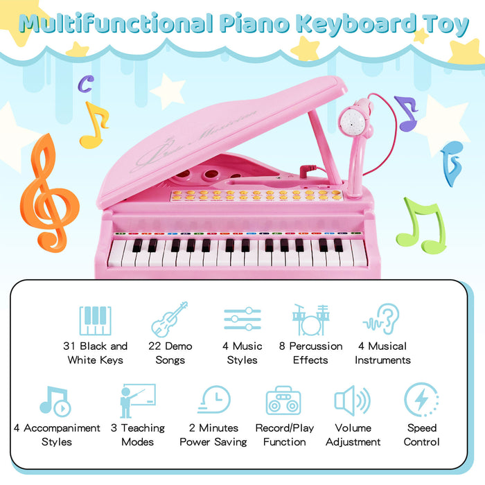 31 Keys Kids Piano Keyboard with Stool and Piano Lid-Pink