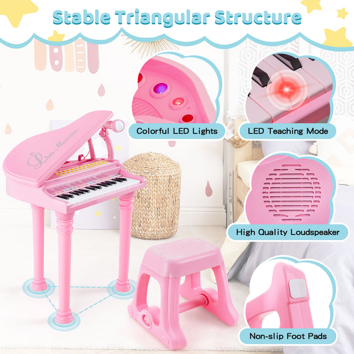 31 Keys Kids Piano Keyboard with Stool and Piano Lid-Pink