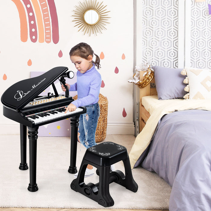 31 Keys Kids Piano Keyboard with Stool and Piano Lid-Black