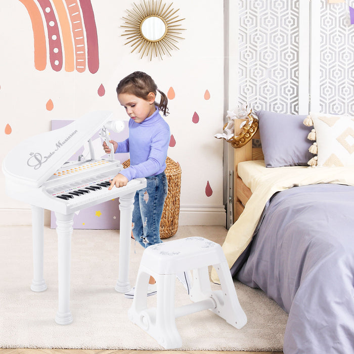 31 Keys Kids Piano Keyboard with Stool and Piano Lid-White