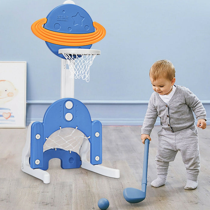 3 in 1 Height Adjustable Kids Basketball Hoop Set with Balls-Blue