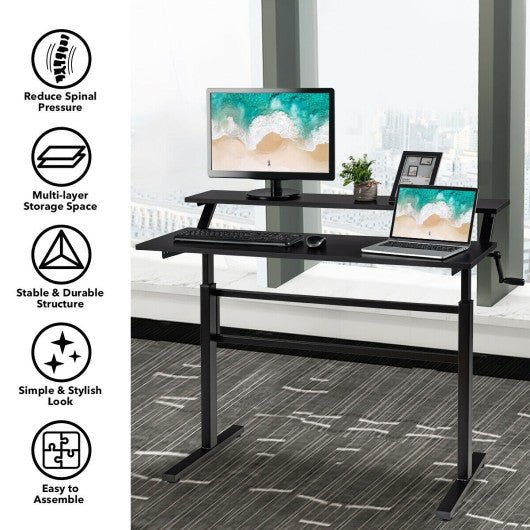 Standing Desk Crank Adjustable Sit to Stand Workstation -Black