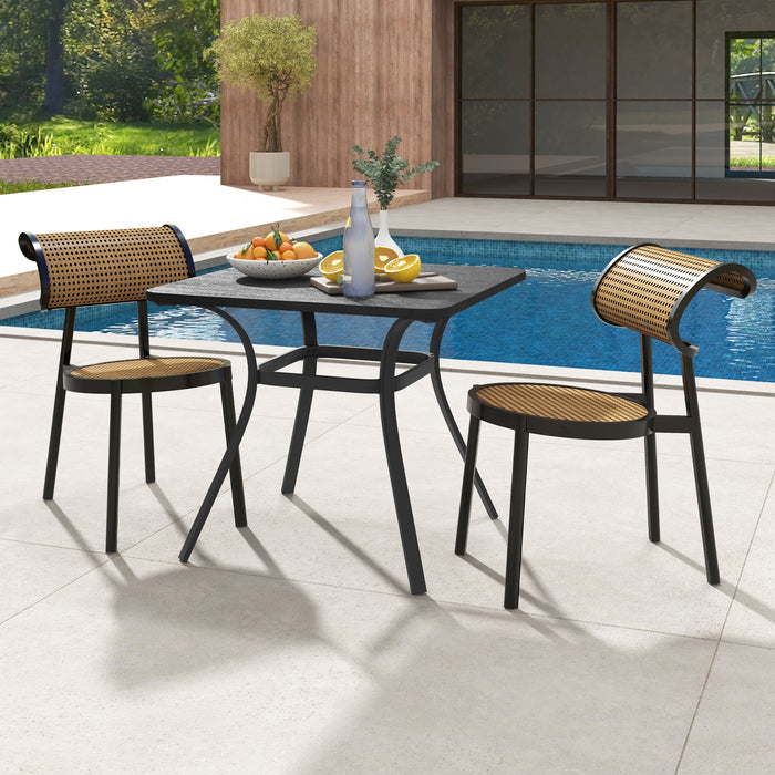 32 Inch Patio Dining Table Metal Square Table for Dining with 4 Curved Legs-Gray