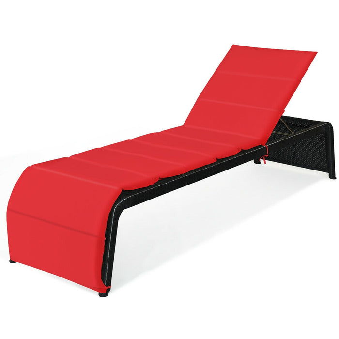 Patio Rattan Lounge Chair Back Adjustable Chaise Recliner  with Cushioned-Red