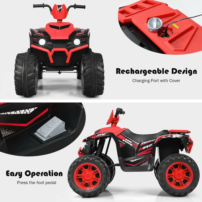 12V Kids Ride on ATV with LED Lights and Treaded Tires and LED lights-Red