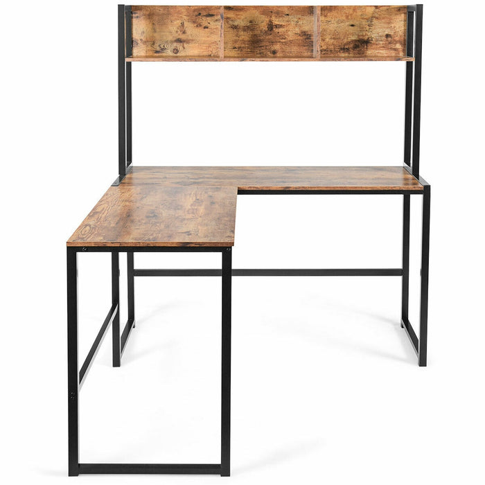 Reversible L-Shaped Corner Desk with Storage Bookshelf-Brown