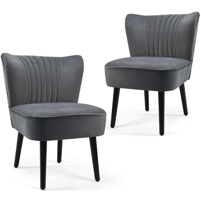 Set of 2 Upholstered Modern Leisure Club Chairs with Solid Wood Legs-Gray