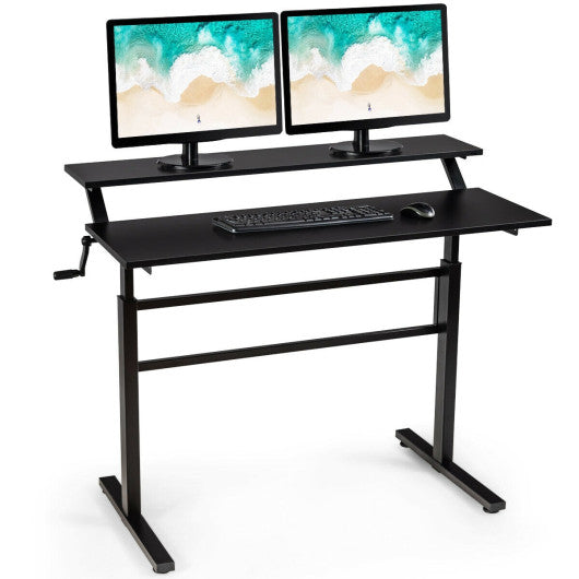 Standing Desk Crank Adjustable Sit to Stand Workstation -Black