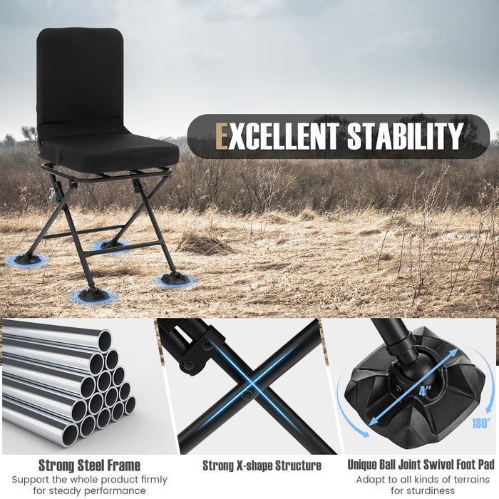 Swivel Folding Chair with Backrest and Padded Cushion-Black