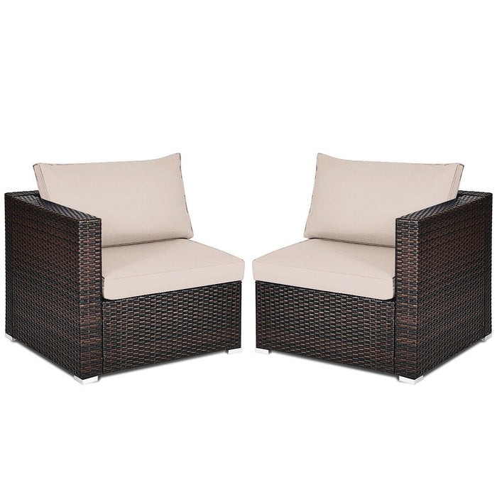 2 Pieces Patio Rattan Sectional Conversation Sofa Set-Beige