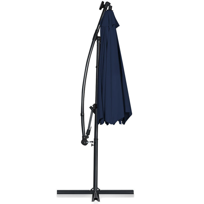 10 ft 360Â° Rotation Solar Powered LED Patio Offset Umbrella without Weight Base-Navy