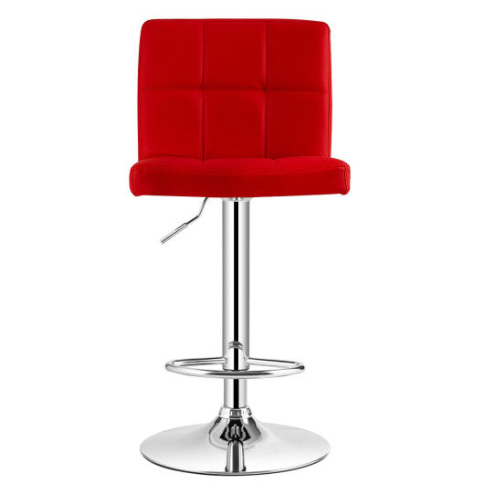 Set of 2 Square Swivel Adjustable PU Leather Bar Stools with Back and Footrest-Red