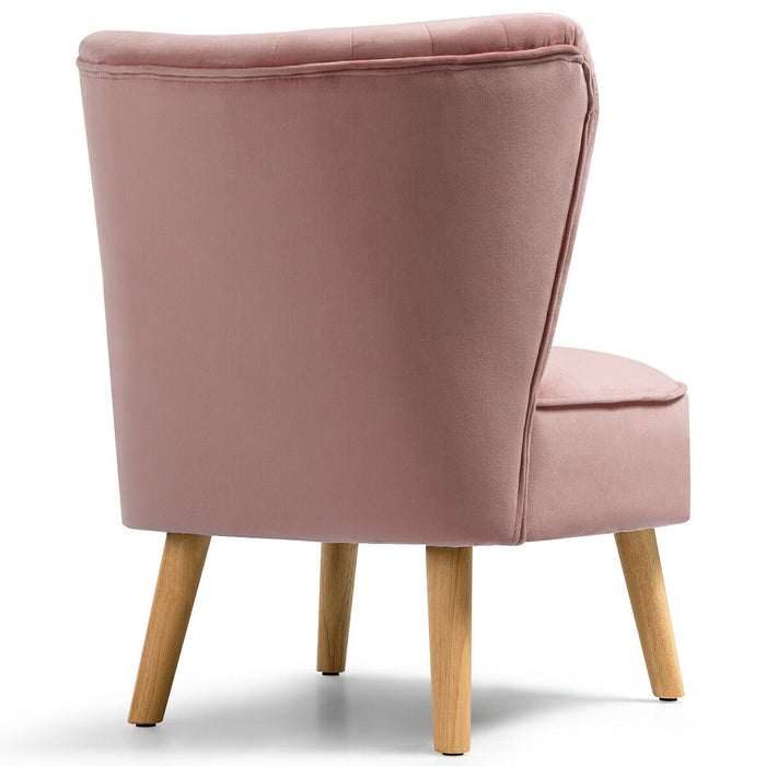 Modern Armless Velvet Accent Chair with Wood Legs-Pink