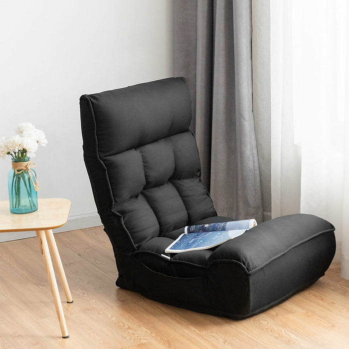 4-Position Adjustable Floor Chair Folding Lazy Sofa-Black