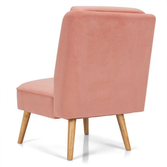 Velvet Accent Armless Side Chair with Rubber Wood Legs for Bedroom-Pink