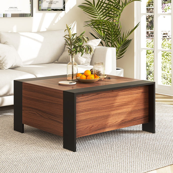 36.5 Inch Coffee Table with Sliding Top and Hidden Compartment-Walnut