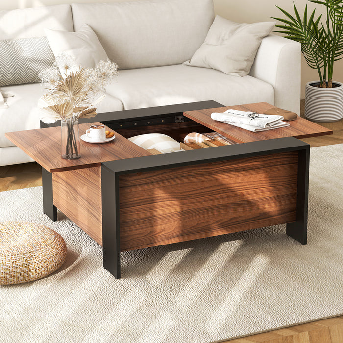 36.5 Inch Coffee Table with Sliding Top and Hidden Compartment-Walnut