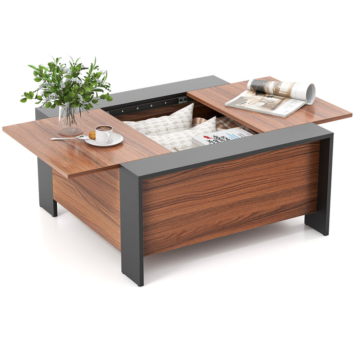 36.5 Inch Coffee Table with Sliding Top and Hidden Compartment-Walnut