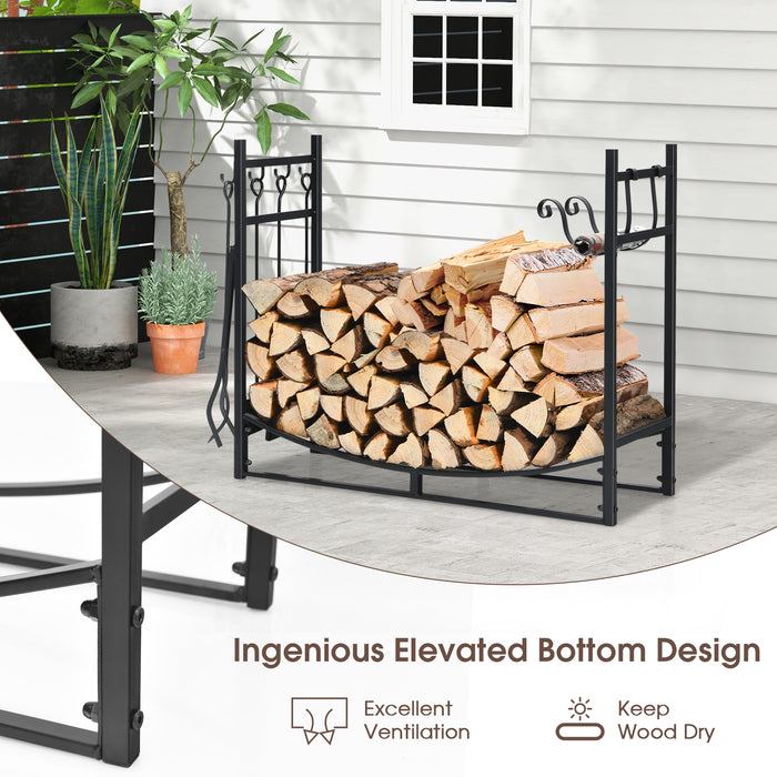 36 Inch Fireplace Log Holder with Kindling Holders and Shovel