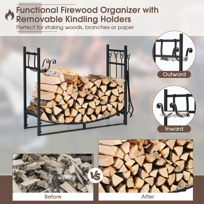 36 Inch Fireplace Log Holder with Kindling Holders and Shovel