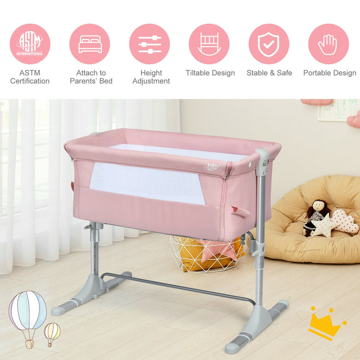 Travel Portable Baby Bed Side Sleeper  Bassinet Crib with Carrying Bag-Pink