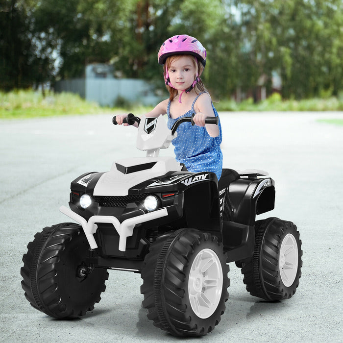 12V Kids Ride on ATV with LED Lights and Treaded Tires and LED lights-White