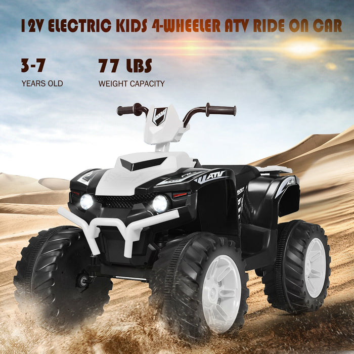 12V Kids Ride on ATV with LED Lights and Treaded Tires and LED lights-White