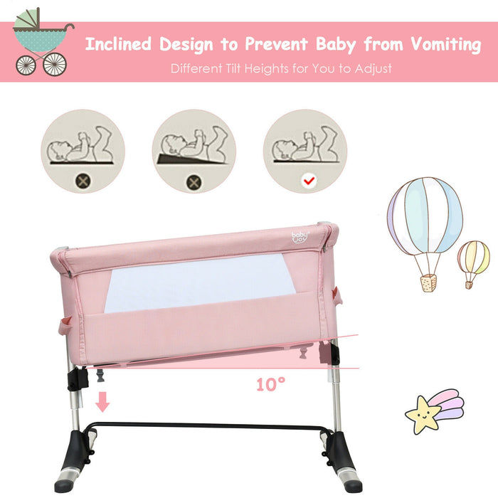 Travel Portable Baby Bed Side Sleeper  Bassinet Crib with Carrying Bag-Pink