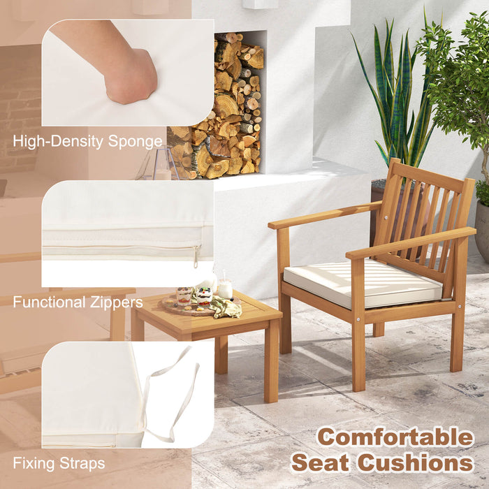 3 Pieces Patio Wood Furniture Set with soft Cushions for Porch-White