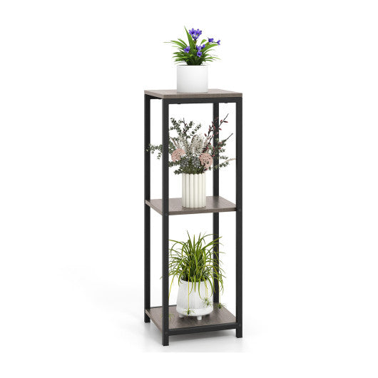 3-Tier Tall Metal Plant Stand Corner Plant Holder with Anti-tipping Device-Black & Gray