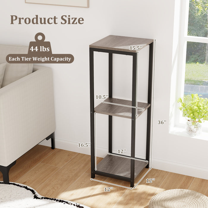 3-Tier Tall Metal Plant Stand Corner Plant Holder with Anti-tipping Device-Black & Gray