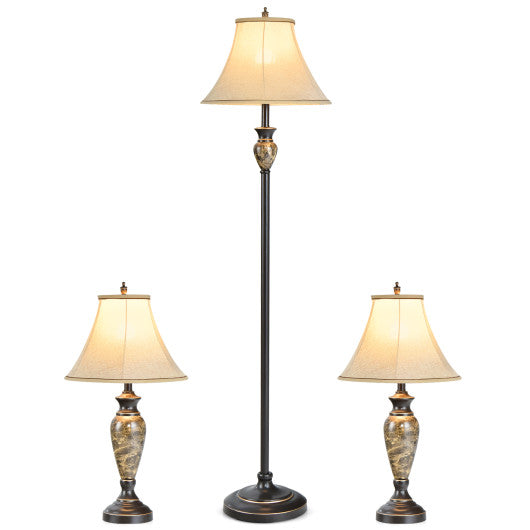 3-Piece Table and Floor Lamp Set with Linen Fabric Lamp Shades