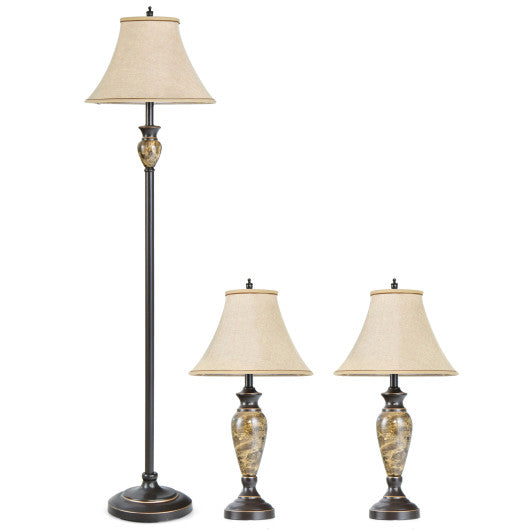 3-Piece Table and Floor Lamp Set with Linen Fabric Lamp Shades