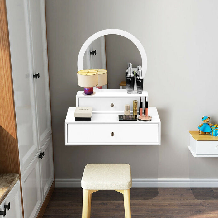 Makeup Dressing Wall Mounted Vanity Mirror with 2 Drawers