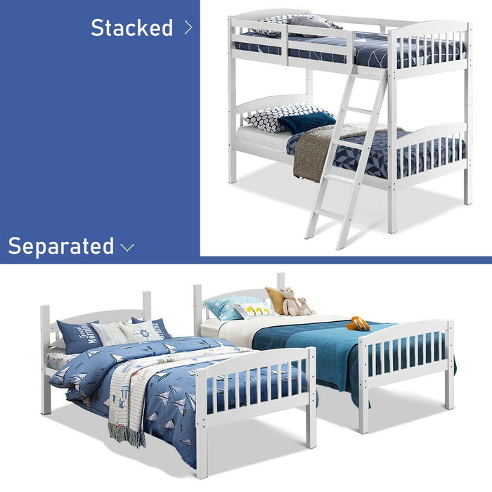 Hardwood Twin Bunk Beds with Individual Kid Bed Ladder-White