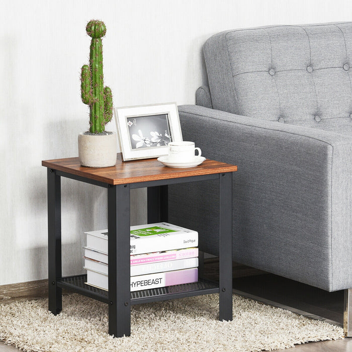 Industrial End Table 2-Tier Side Table-Black