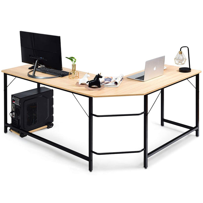 L Shaped Desk Corner Computer Desk PC Laptop Gaming Table Workstation-Natural