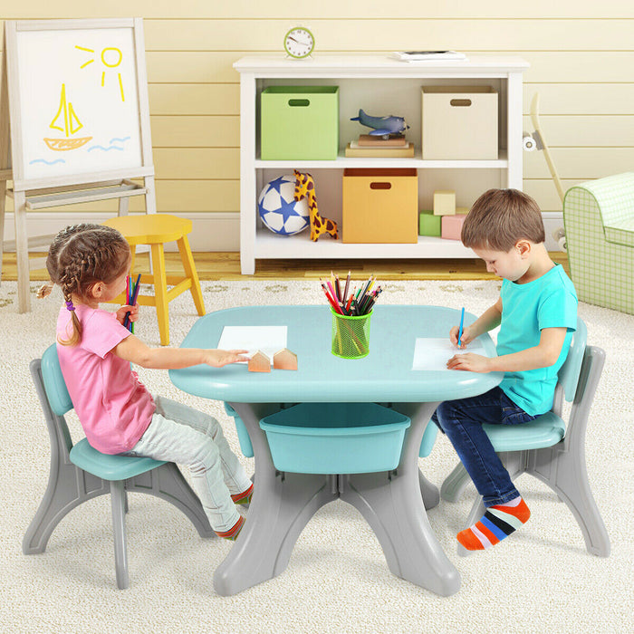 Children Kids Activity Table & Chair Set Play Furniture W/Storage-Blue