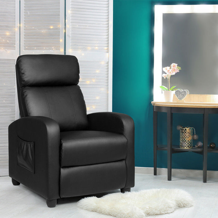 Recliner Massage Winback Single Chair with Side Pocket-Black