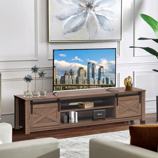 65 Inch Flat Sliding Barn Door TV Stand-Walnut