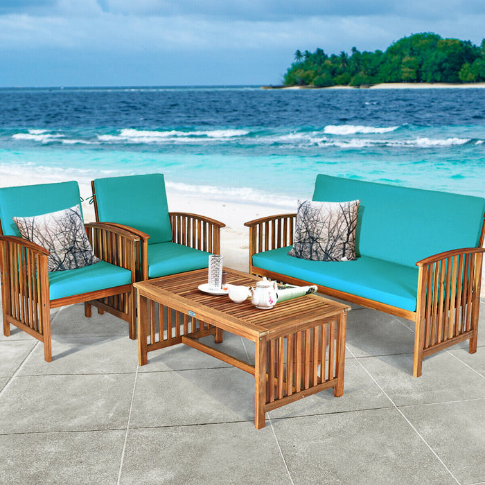 4 Pieces Patio Solid Wood Furniture Set-Blue