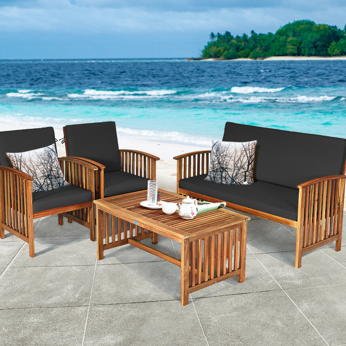 4 Pieces Patio Solid Wood Furniture Set-Black