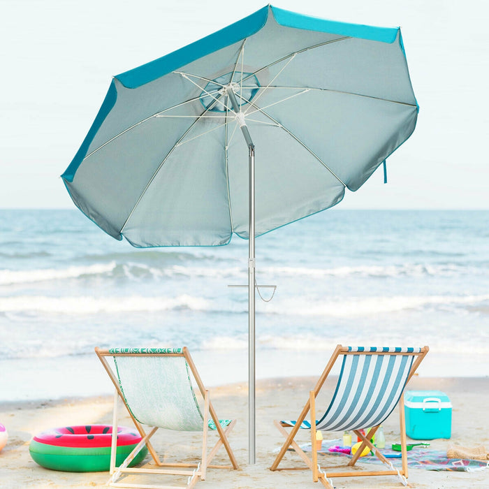 6.5 Feet Beach Umbrella with Sun Shade and Carry Bag without Weight Base-Blue